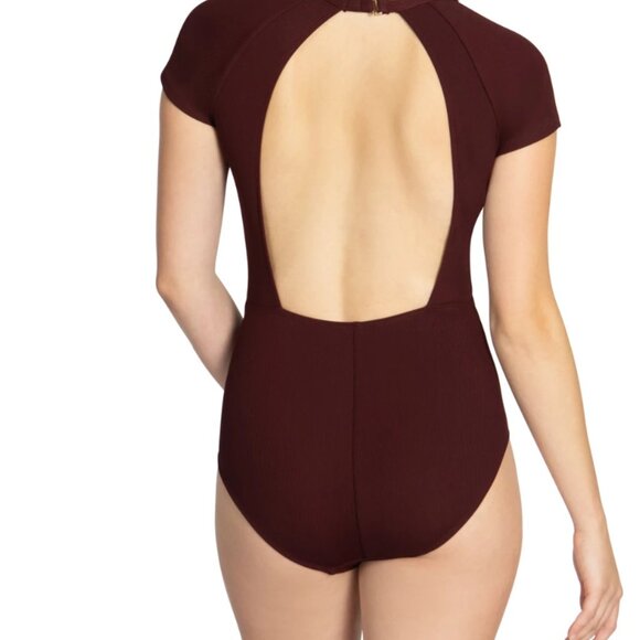 Robin Piccone Amy Plunge Neck Cap Sleeve One Piece Swimsuit All Spice 8 NWT - Picture 2 of 3